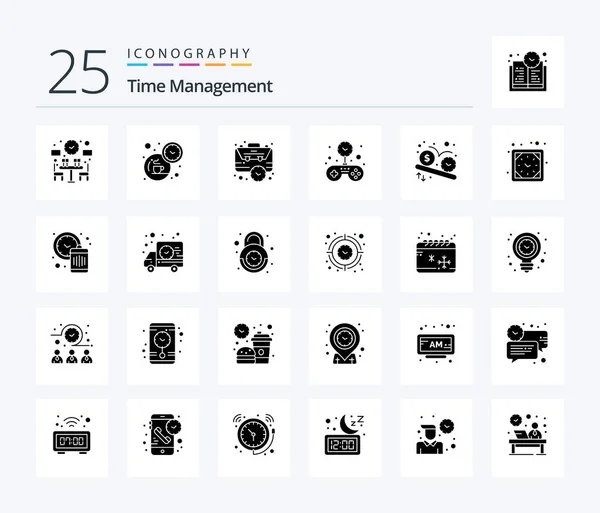 Time Management Solid Glyph Icon Pack Including Deadline Solid Bag — Vector de stock