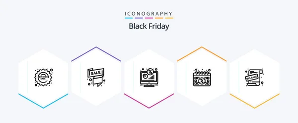 Black Friday Line Icon Pack Including Day Calendar Offer Buy — 图库矢量图片