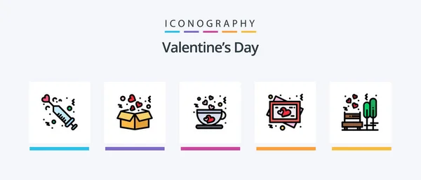 Valentines Day Line Filled Icon Pack Including Tea Cup Heart — Stockový vektor