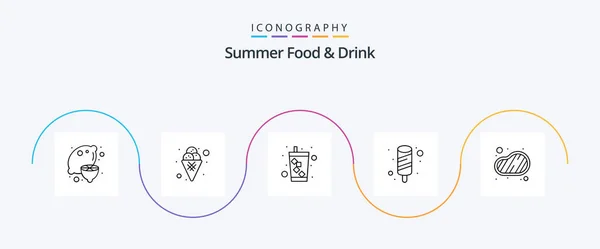 Summer Food Drink Line Icon Pack Including Meat Ice Cream — Stockvektor