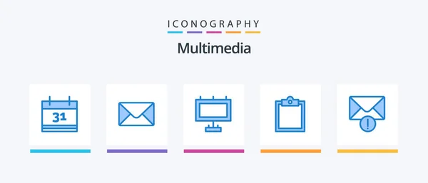Multimedia Blue Icon Pack Including Buffer Mail Creative Icons Design — Stockvektor
