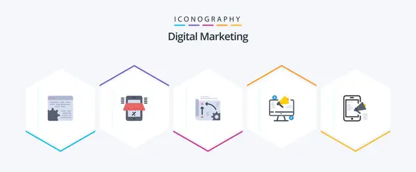 Digital Marketing Flat Icon Pack Including Announcement Marketing Marketplace Api — Vector de stock