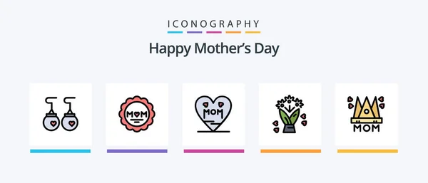 Happy Mothers Day Line Filled Icon Pack Including Hand Watch — Vetor de Stock