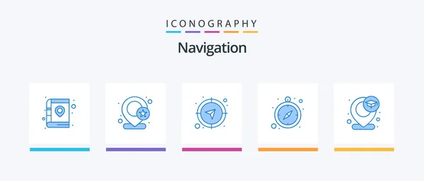 Navigation Blue Icon Pack Including School Gps Location Compass Gps — Vector de stock