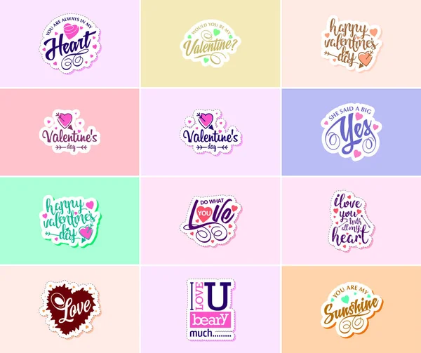 Saying Love You Valentine Day Typography Stickers — Vector de stock