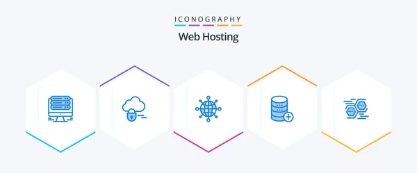Web Hosting Blue Icon Pack Including Data Connect Network Add — Vetor de Stock