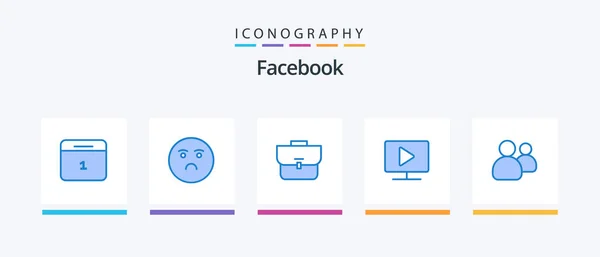 Facebook Blue Icon Pack Including Group Play Bag Video Monitor — Stock vektor