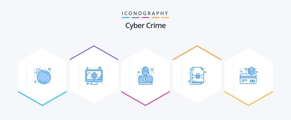 Cyber Crime Blue Icon Pack Including Card Protection Hacker Atm — Stockový vektor