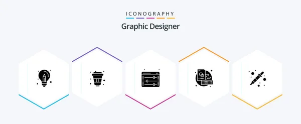 Graphic Designer Glyph Icon Pack Including Color Picker Sketch Designer — Vetor de Stock