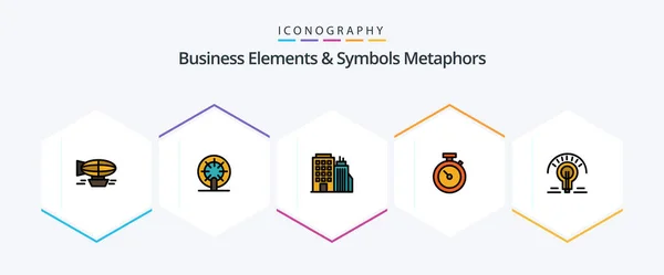 Business Elements Symbols Metaphors Filledline Icon Pack Including Time Stopwatch — Διανυσματικό Αρχείο