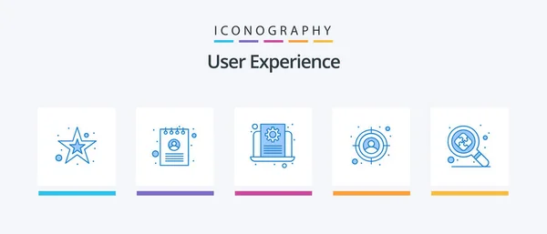 User Experience Blue Icon Pack Including Search Experience Development Target — Stok Vektör