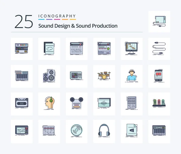 Sound Design Sound Production Line Filled Icon Pack Including Module — Vector de stock