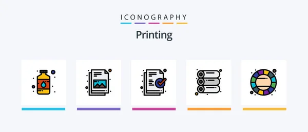 Printing Line Filled Icon Pack Including Target Colour Catalog Circular — Stockvector