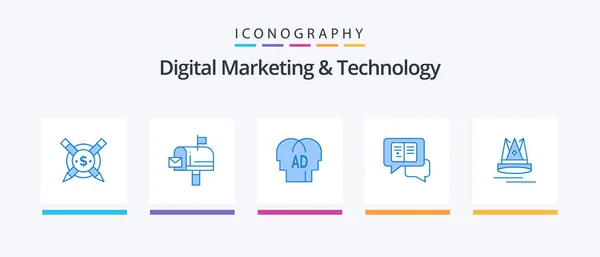 Digital Marketing Technology Blue Icon Pack Including Content Sms Elementary — Vetor de Stock
