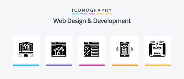 Web Design Development Glyph Icon Pack Including Mobile Page Setting — Vettoriale Stock