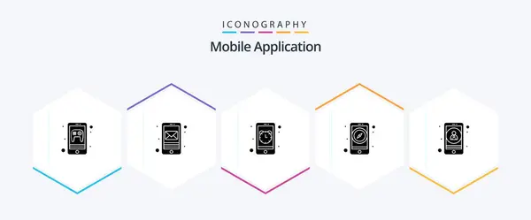 Mobile Application Glyph Icon Pack Including Mobile Navigation Alarm Mobile — Διανυσματικό Αρχείο