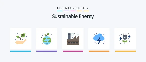 Sustainable Energy Flat Icon Pack Including Green Cloud Eco Power — Stok Vektör