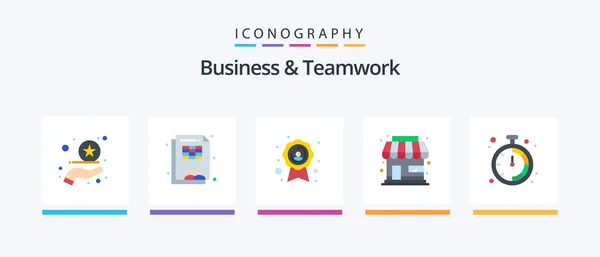 Business Teamwork Flat Icon Pack Including Office Quality Badge Business — Vector de stock
