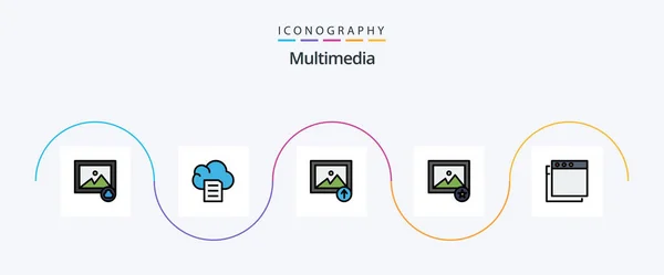 Multimedia Line Filled Flat Icon Pack Including Upload Apps — Archivo Imágenes Vectoriales