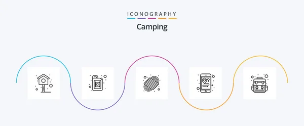 Camping Line Icon Pack Including Traveling Para Cord Camp Mobile — Image vectorielle