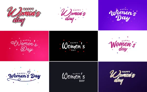 Happy International Woman Dayのサインとエンブレムベクトルデザイン要素のセット サインだ ラベル バッジコレクションは — ストックベクタ
