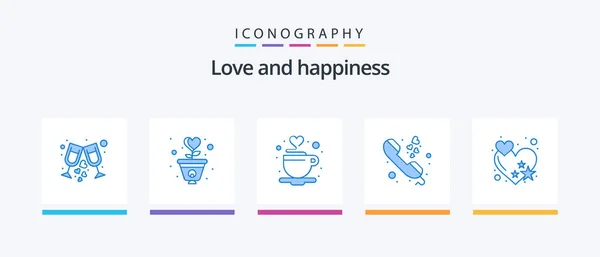 Love Blue Icon Pack Including Love Love Love Communication Tea — Stock vektor
