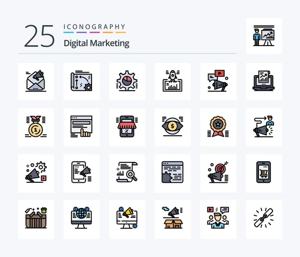 Digital Marketing Line Filled Icon Pack Including Website Launch Technology — Stockvector