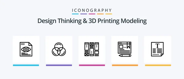 Design Thinking Printing Modeling Line Icon Pack Including Browser Wireframing — Stock Vector