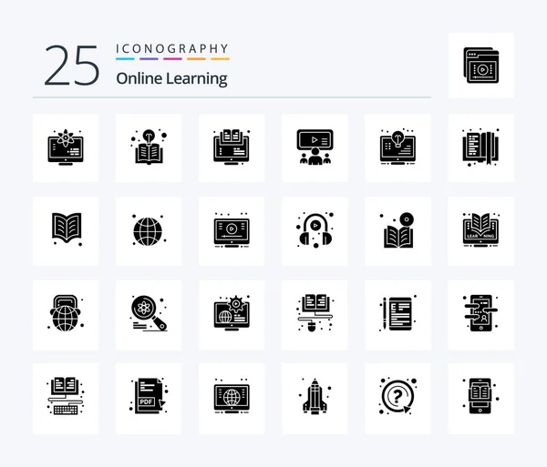 Online Learning Solid Glyph Icon Pack Including Bulb Team Learning — Stock vektor