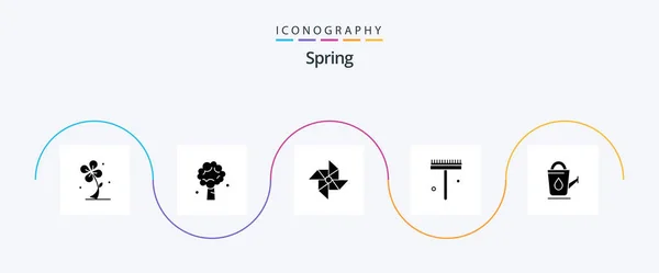 Spring Glyph Icon Pack Including Bath Rake Nature Gardener Windmill — Vetor de Stock