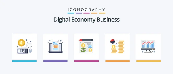Digital Economy Business Flat Icon Pack Including Chart Plant Computer — Image vectorielle