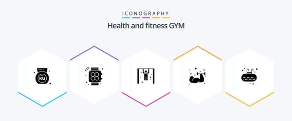 Gym Glyph Icon Pack Including Swim Pool Rings Ladder Weightlifting — Vector de stock