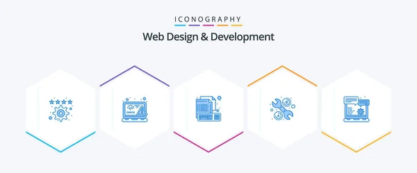 Web Design Development Blue Icon Pack Including Browser Tool Error — Stockvector