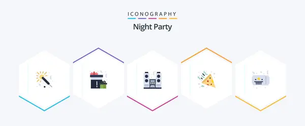 Night Party Flat Icon Pack Including Night Ticket Celebration Night — Image vectorielle