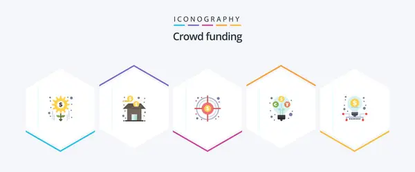 Crowdfunding Flat Icon Pack Including Business Revenue Stock Profit Finding — Stockvector