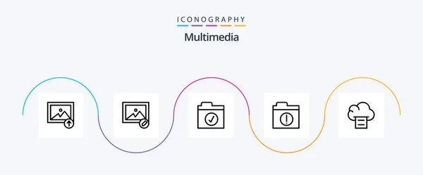 Multimedia Line Icon Pack Including Selected Print Cloud — Stockvektor