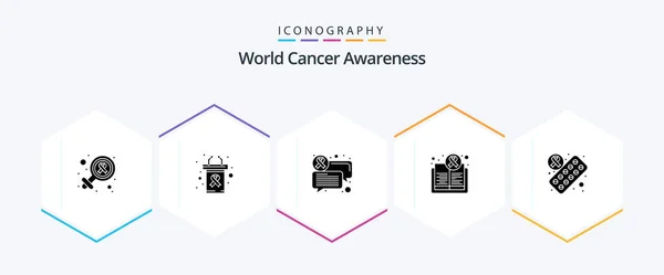 World Cancer Awareness Glyph Icon Pack Including Medicine Health Chat — Vetor de Stock