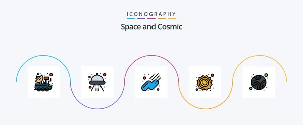 Space Line Filled Flat Icon Pack Including Planet Space Ufo — Stock vektor