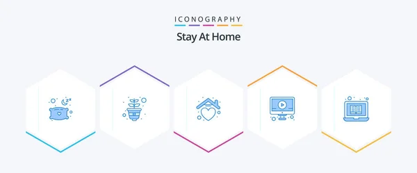 Stay Home Blue Icon Pack Including Education Tutorials Heart Online — Stock vektor
