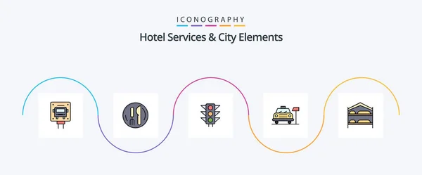 Hotel Services City Elements Line Filled Flat Icon Pack Including — Stockvektor