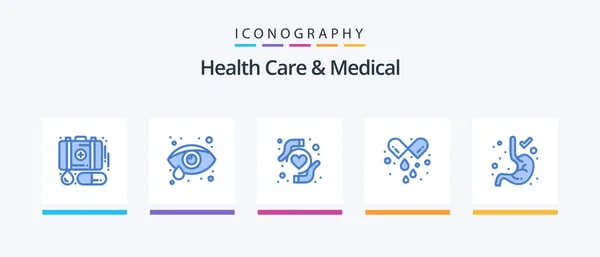 Health Care Medical Blue Icon Pack Including Gastroenterology Heart Health — Stock Vector