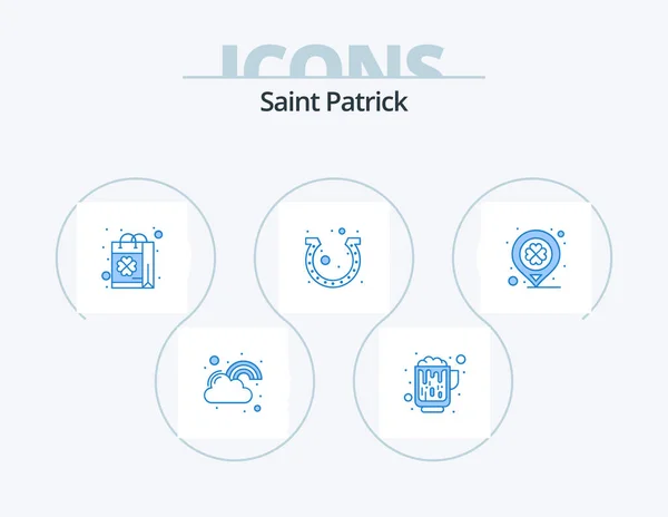 Saint Patrick Blue Icon Pack Icon Design Horseshoe Festival Wine — Stock Vector