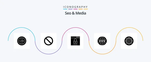 Seo Media Glyph Icon Pack Including Web Search Engine Media — Vettoriale Stock