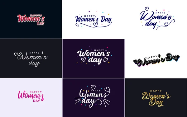 Марта Типографический Дизайн Комплект Текстом Happy Women Day — стоковый вектор