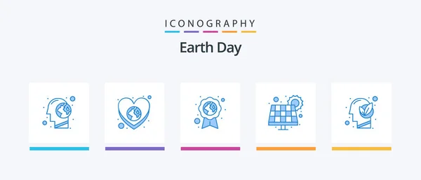 Earth Day Blue Icon Pack Including Solar Panel Care Industry — Stok Vektör
