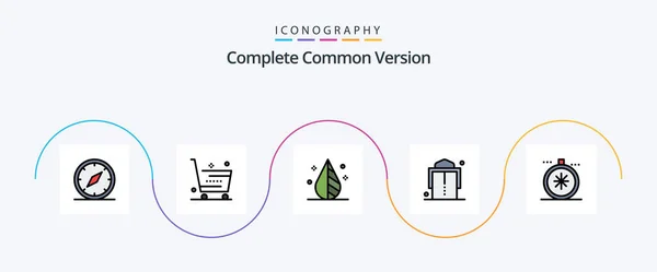 Complete Common Version Line Filled Flat Icon Pack Including Compass — Stockvektor