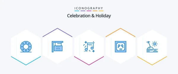 Celebration Holiday Blue Icon Pack Including Holiday Invitation Hotel Envelope — Vettoriale Stock