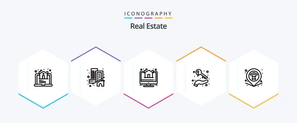 Real Estate Line Icon Pack Including Location Keys House Holding — 图库矢量图片