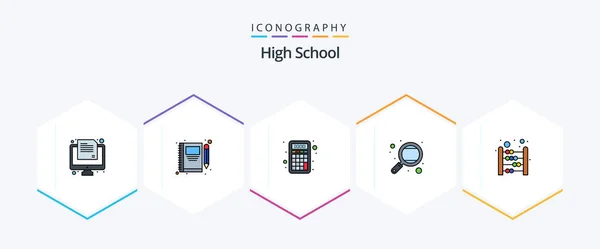 High School Filledline Icon Pack Including Study Research Write Learning — Vector de stock