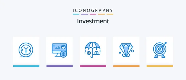 Investment Blue Icon Pack Including Investment Target Finance Jewelry Gemstone — Vetor de Stock